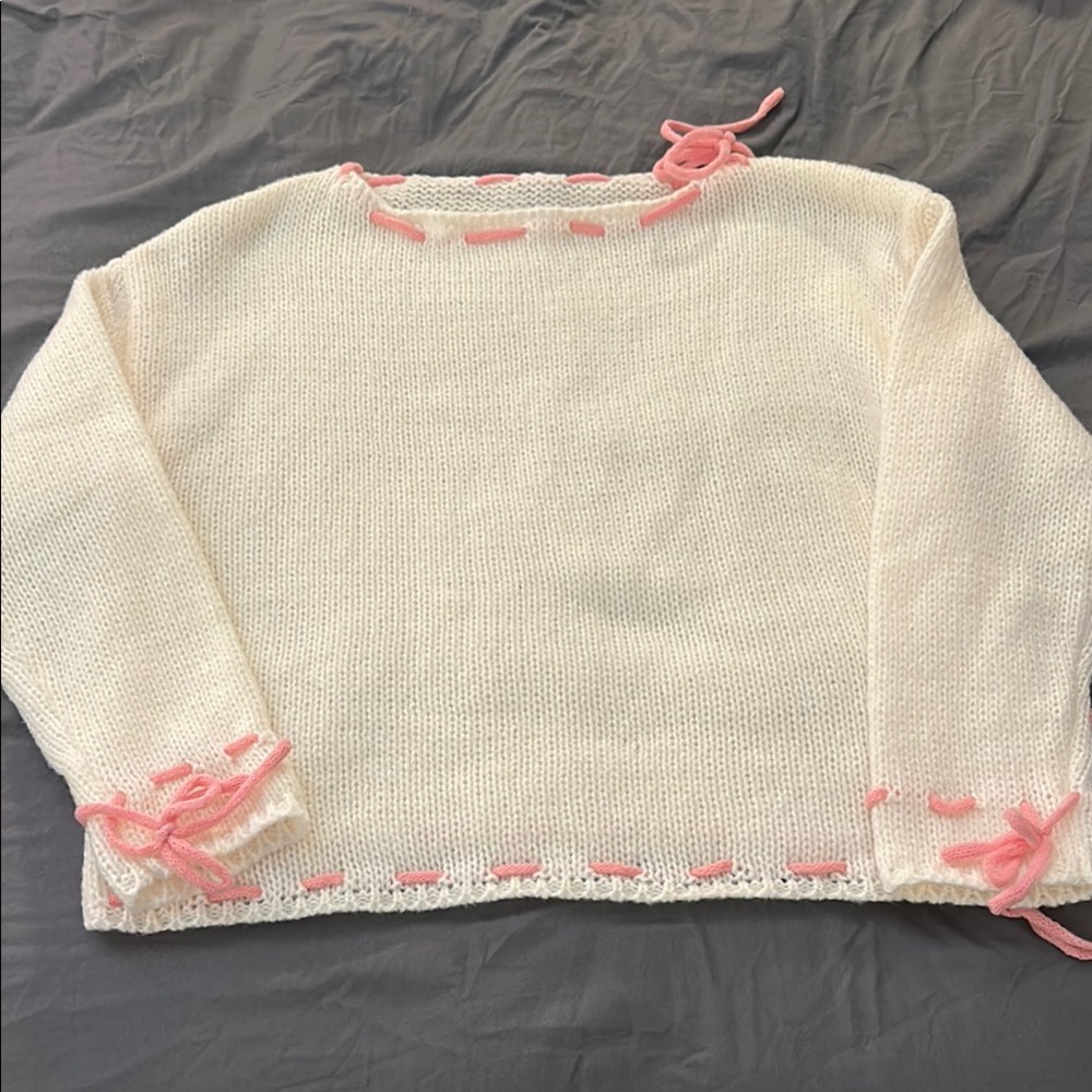 SHEIN White and Pink Women's Sweater